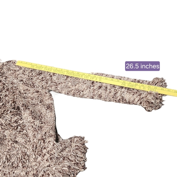 NINE WEST Cardigan Sweater Women Large Brown Wool Blend Y2K Ruffle Trim Shaggy - Picture 11 of 13